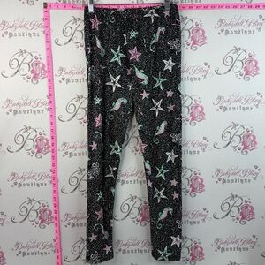 Sweet legs tights Starfish & Seahorse Print Black Leggings - Pink & Mint Accents